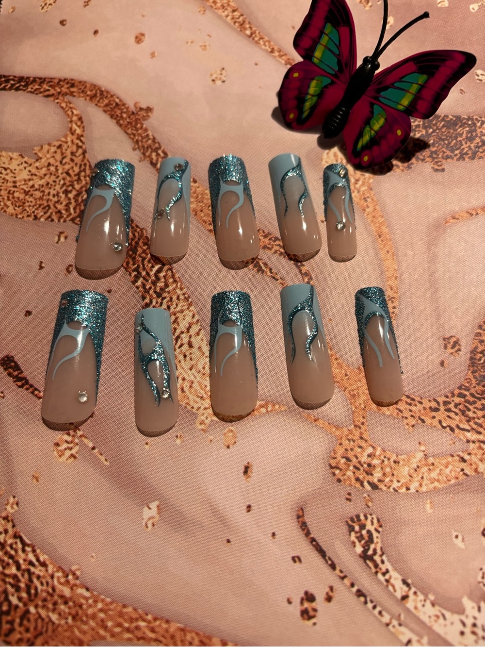 Blue Glitter French Tip Press-On Nail Set